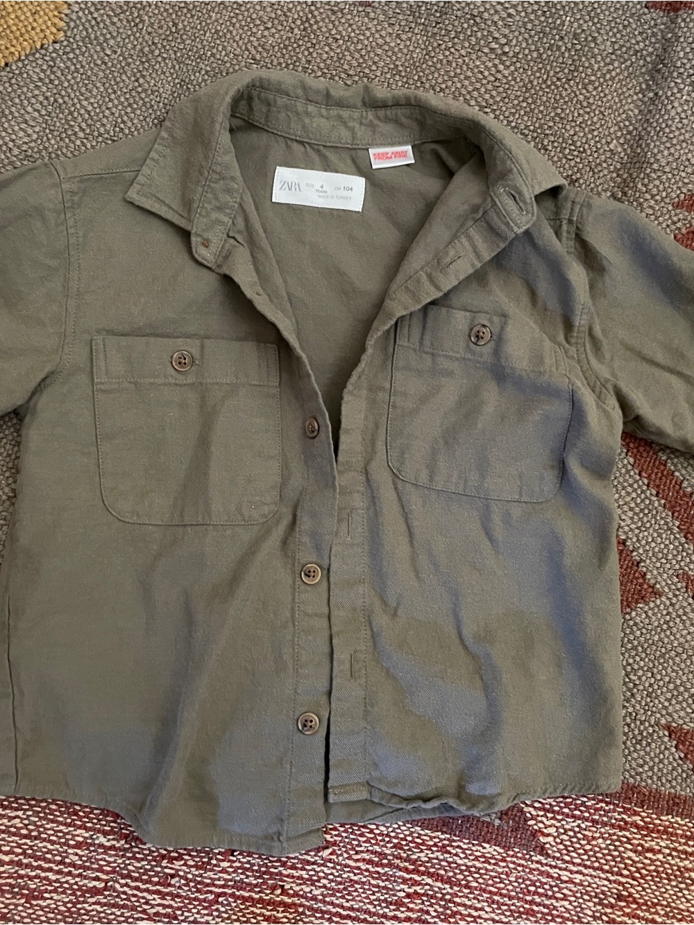 Zara Kids Olive Utility Button-Up Shirt